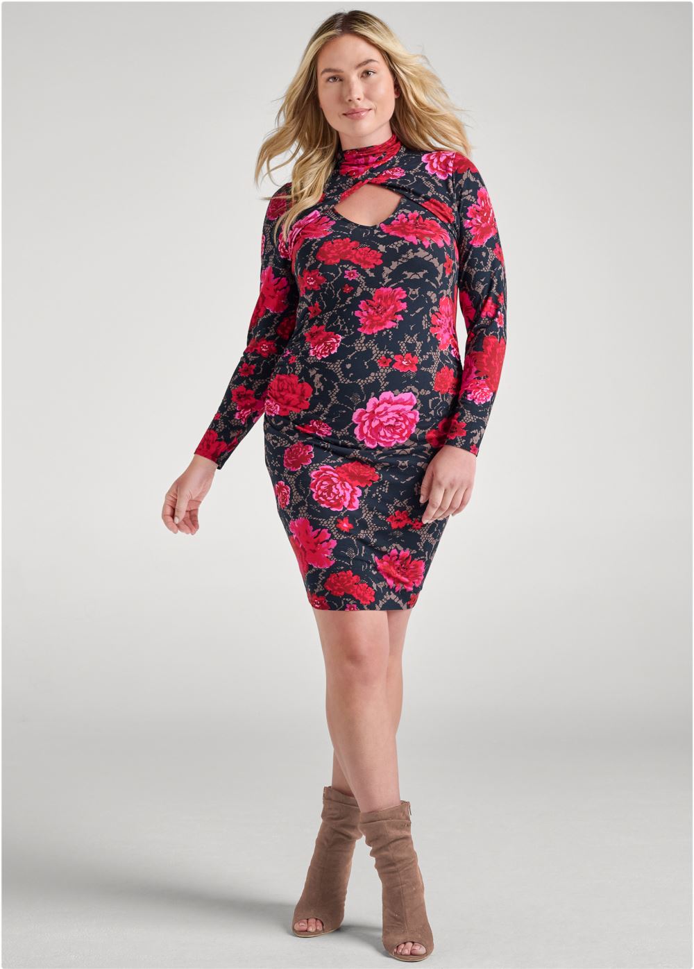 Venus Black Multi MOCK-NECK CASUAL DRESS