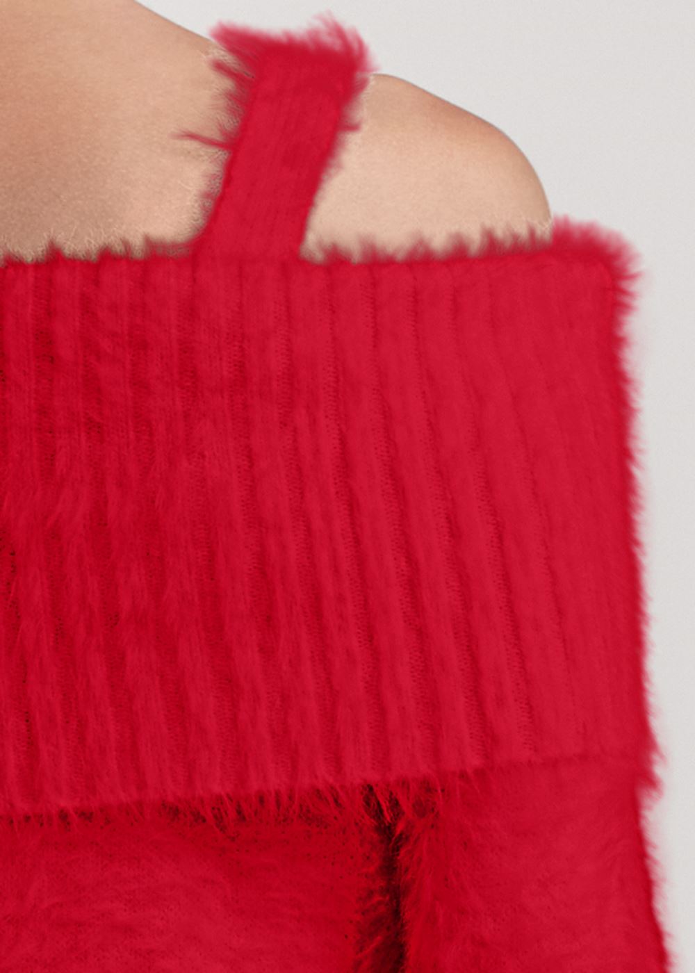 Venus Plus Size Chain Detail Cold-Shoulder Sweater in Red