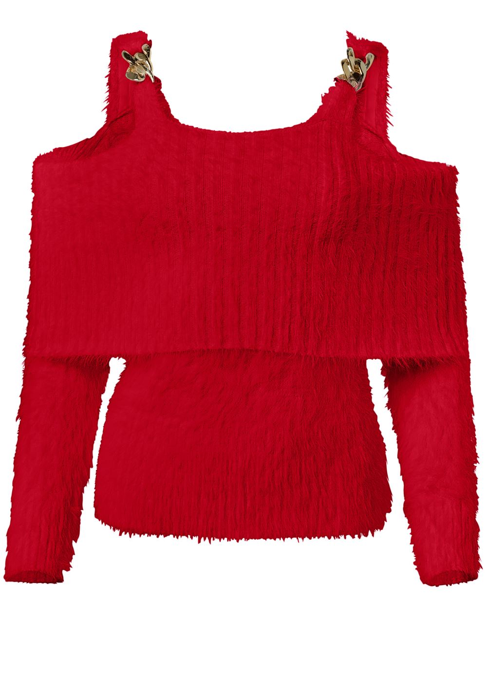 Venus Plus Size Chain Detail Cold-Shoulder Sweater in Red