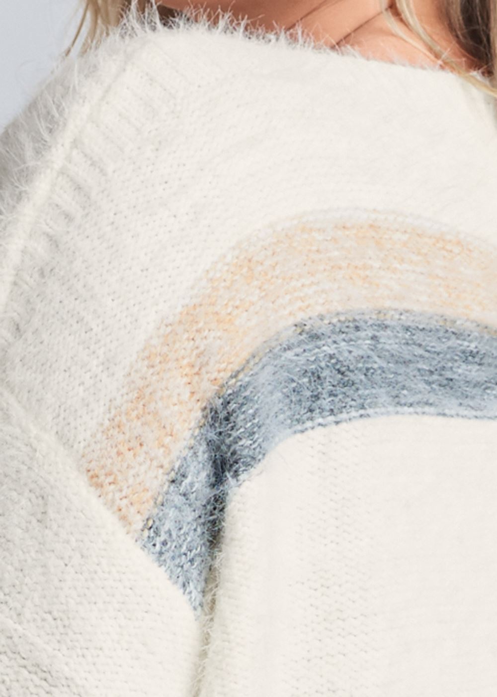 Venus Plus Size Striped Eyelash Sweater in White Multi