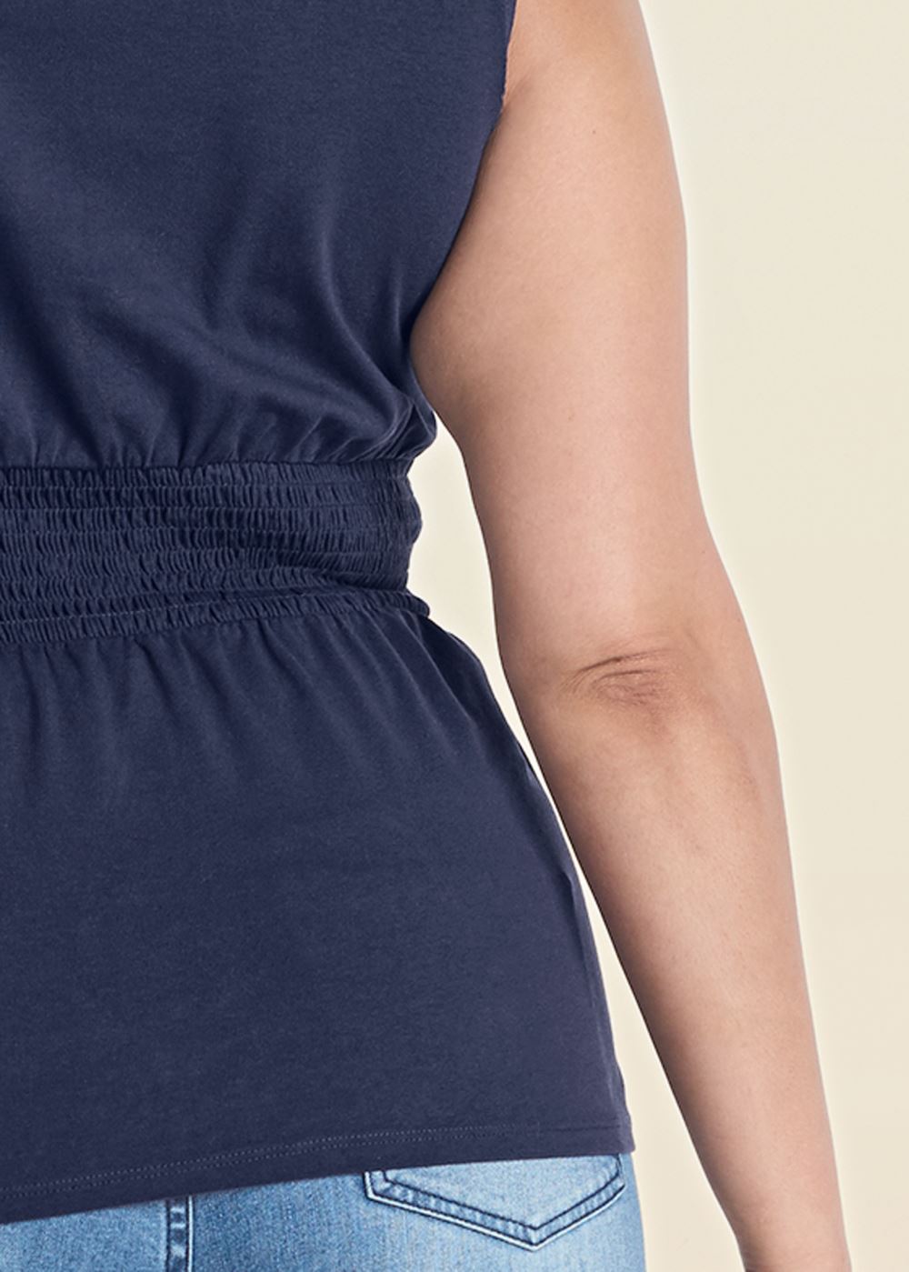 Venus Navy Smocked Square Neck Top