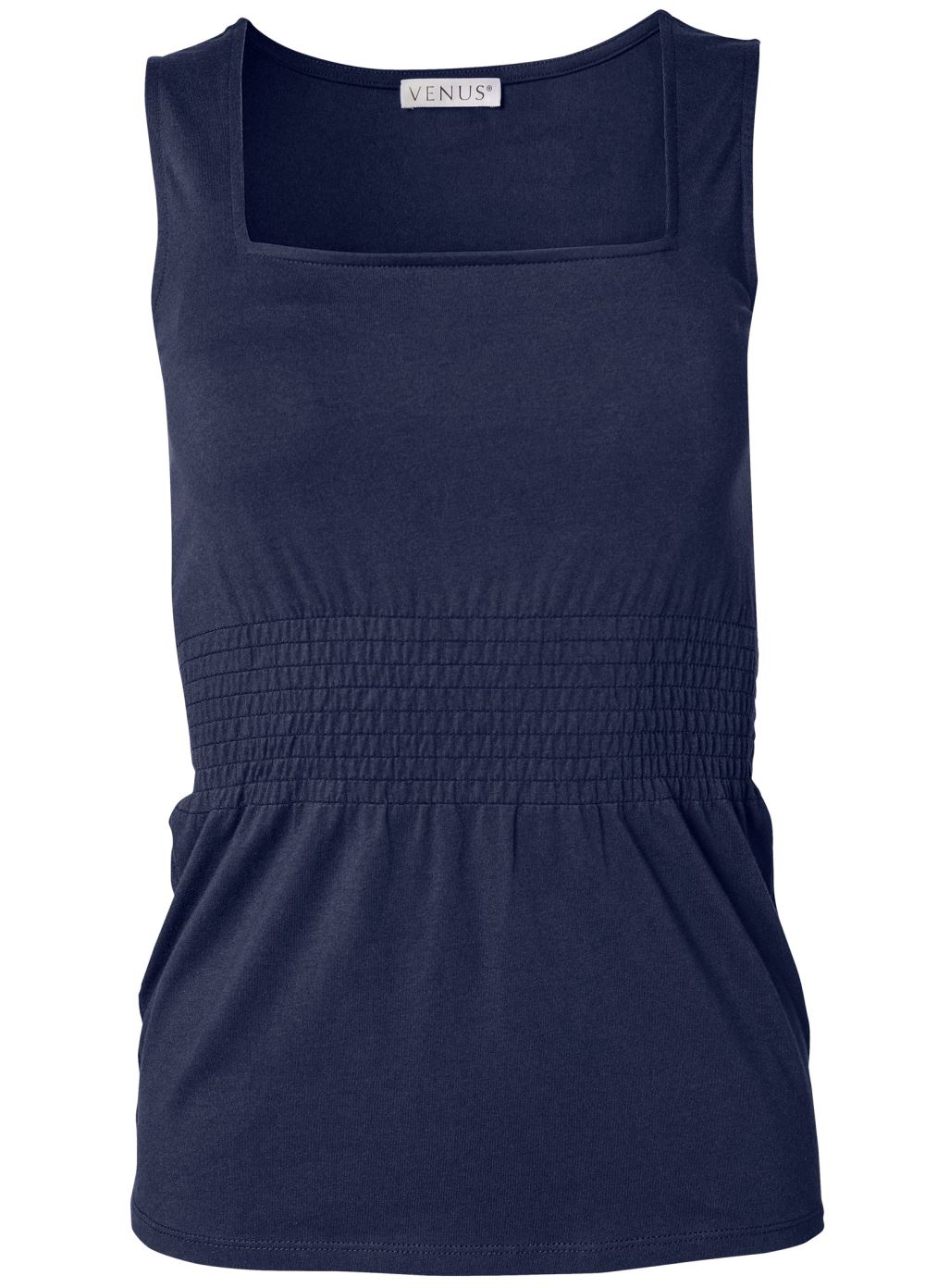 Venus Navy Smocked Square Neck Top