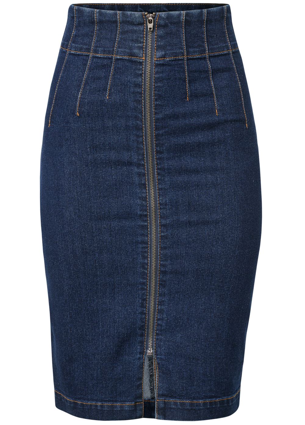Venus Plus Size Pintuck Front Zipper Skirt - Dark Wash