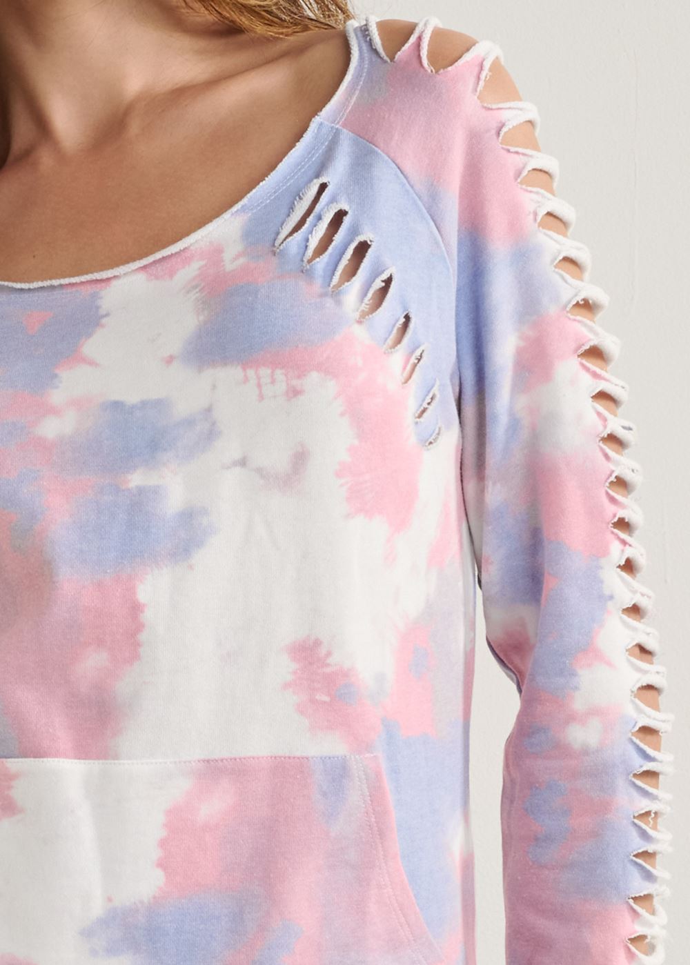 Venus Plus Size Slash Detail Sweatshirt in White Multi