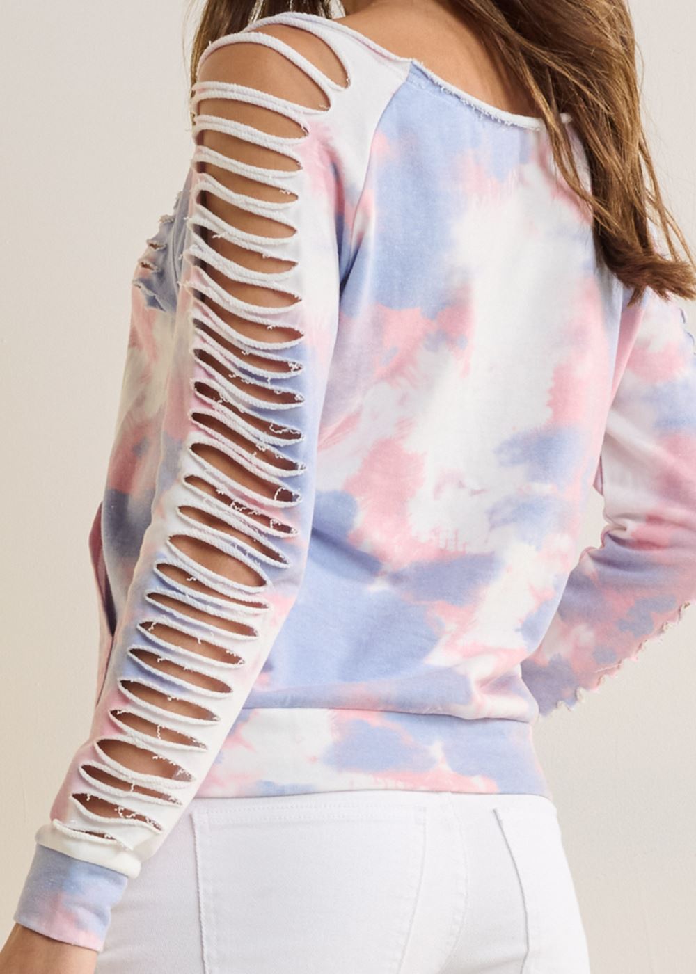 Venus Plus Size Slash Detail Sweatshirt in White Multi
