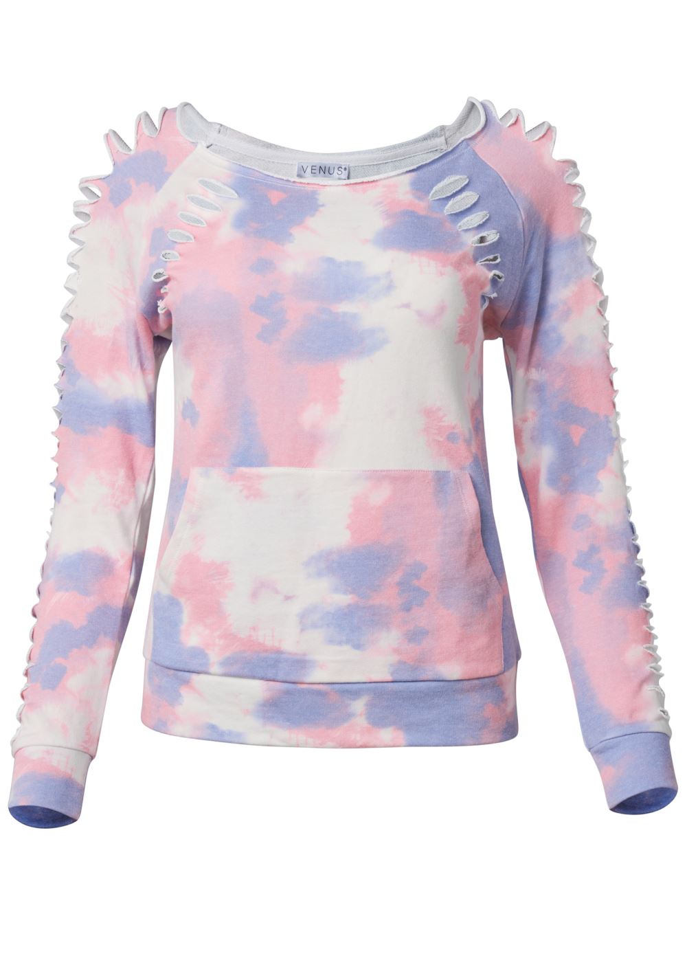 Venus Plus Size Slash Detail Sweatshirt in White Multi
