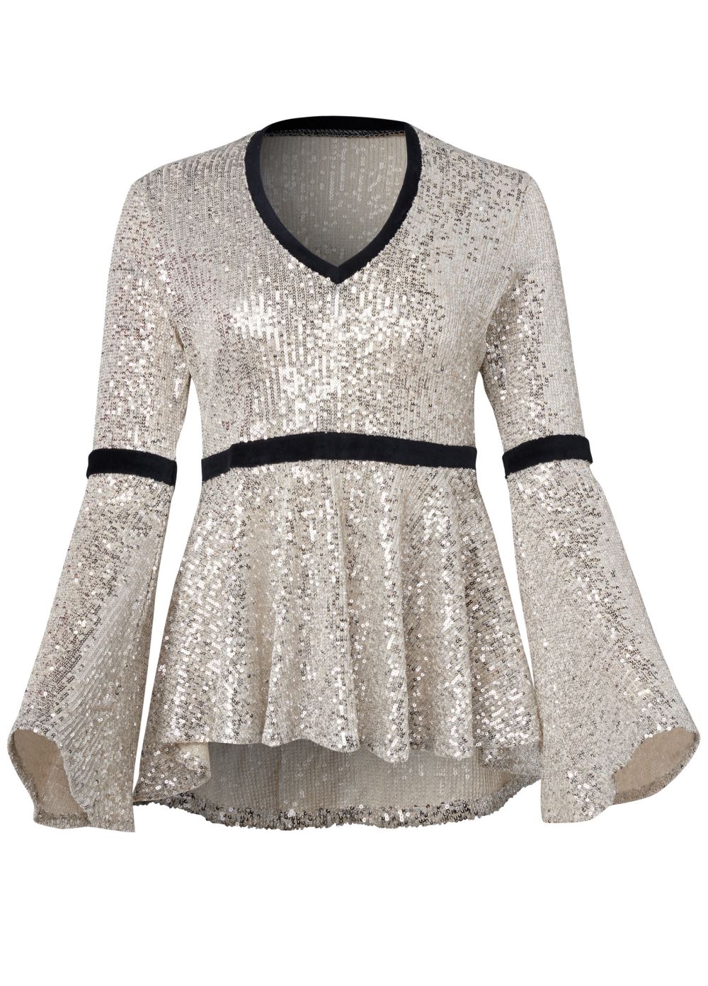 Venus Plus Size Sequin Bell Sleeve Top