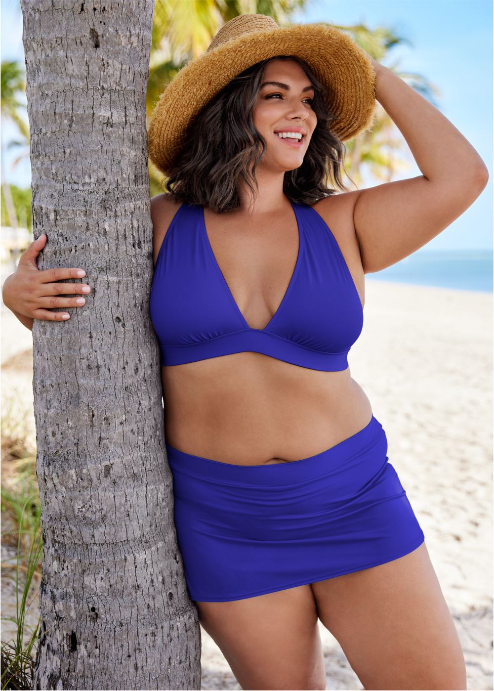 Venus Plus Size Sleek Cross Back Top Bikini - Cobalt Blue