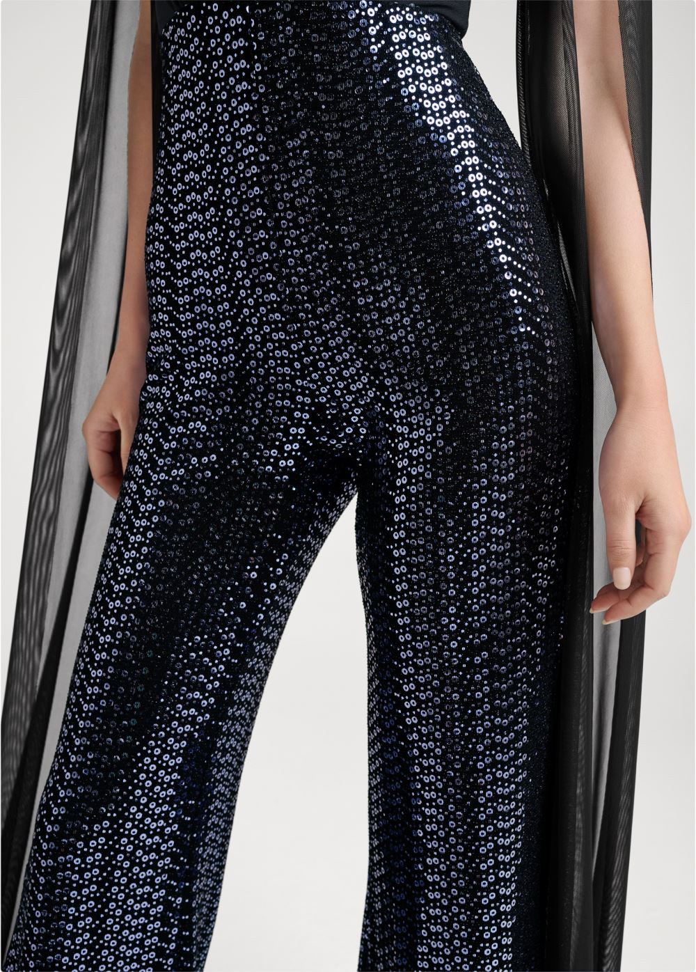Venus Plus Size Cape Sleeve Sequin Jumpsuit in Black