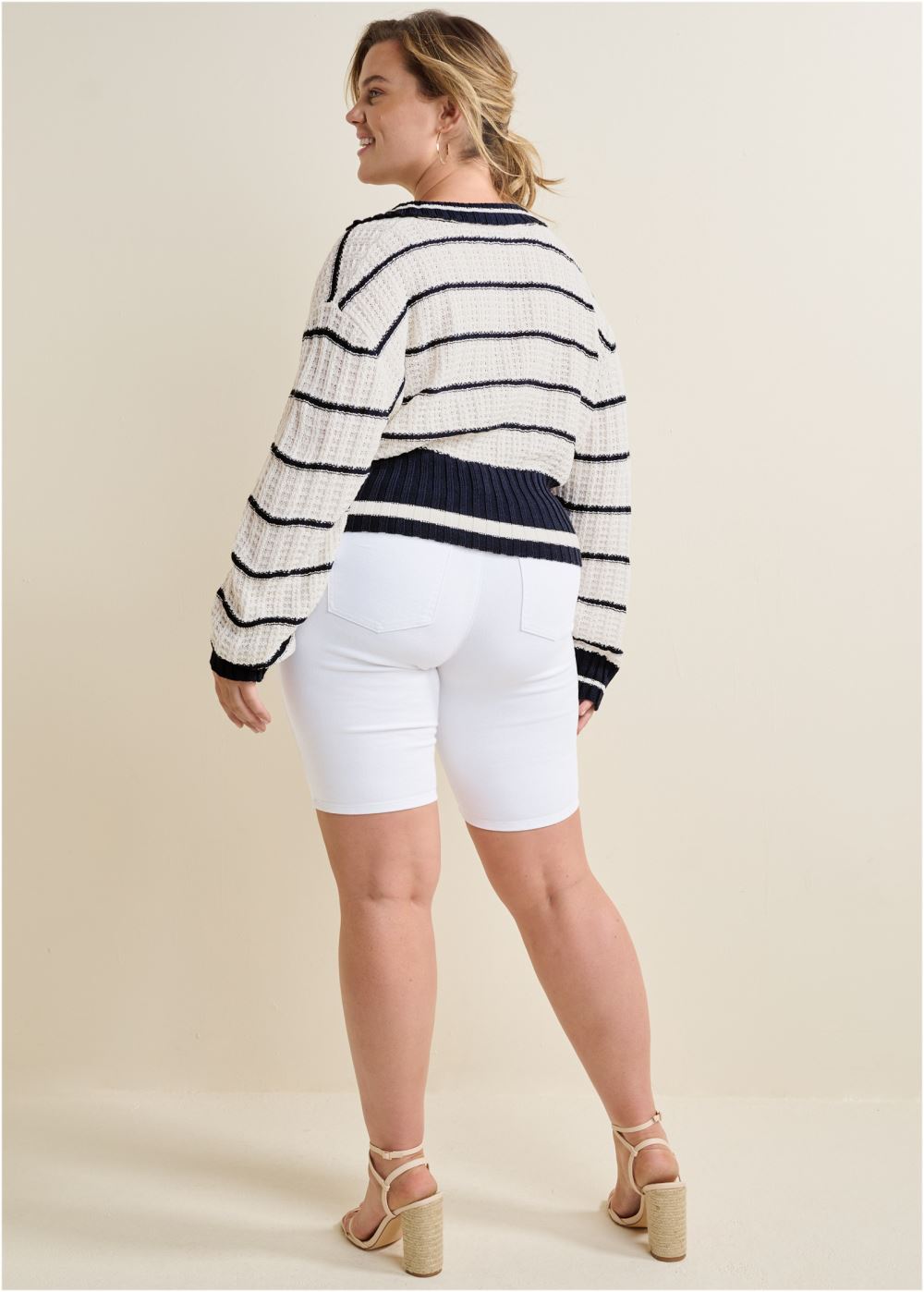 Venus Plus Size Collared V-Neck Sweater in Blue Multi