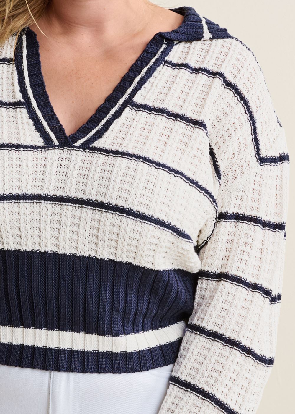 Venus Plus Size Collared V-Neck Sweater in Blue Multi