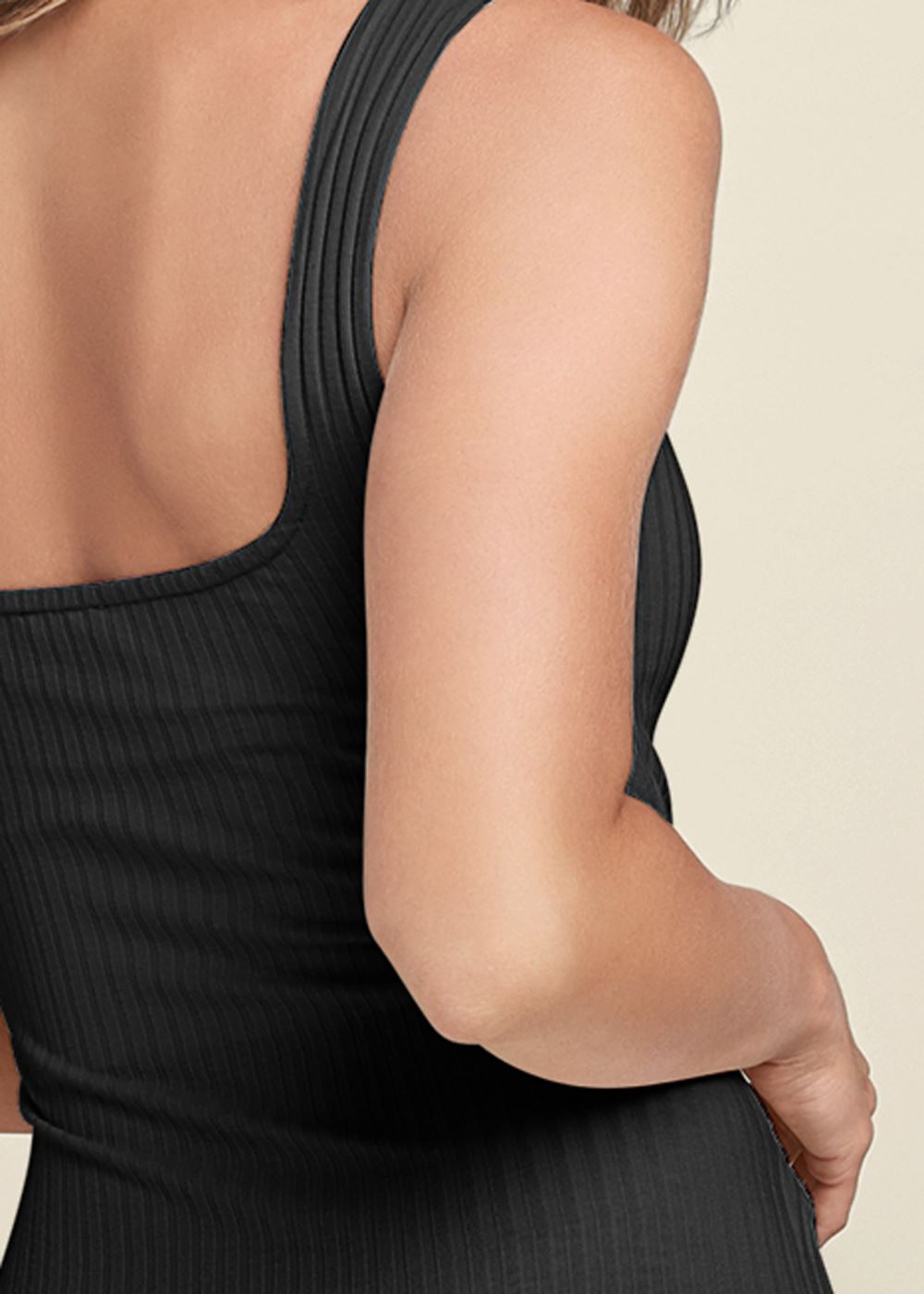 Venus Plus Size Square Neck Ribbed Midi Dress