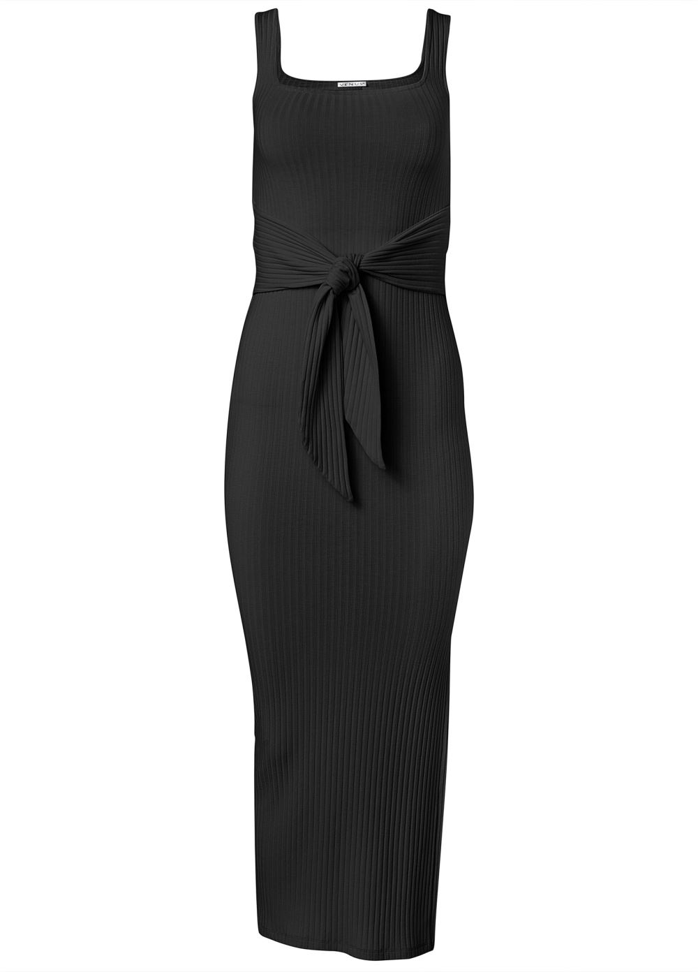 Venus Plus Size Square Neck Ribbed Midi Dress