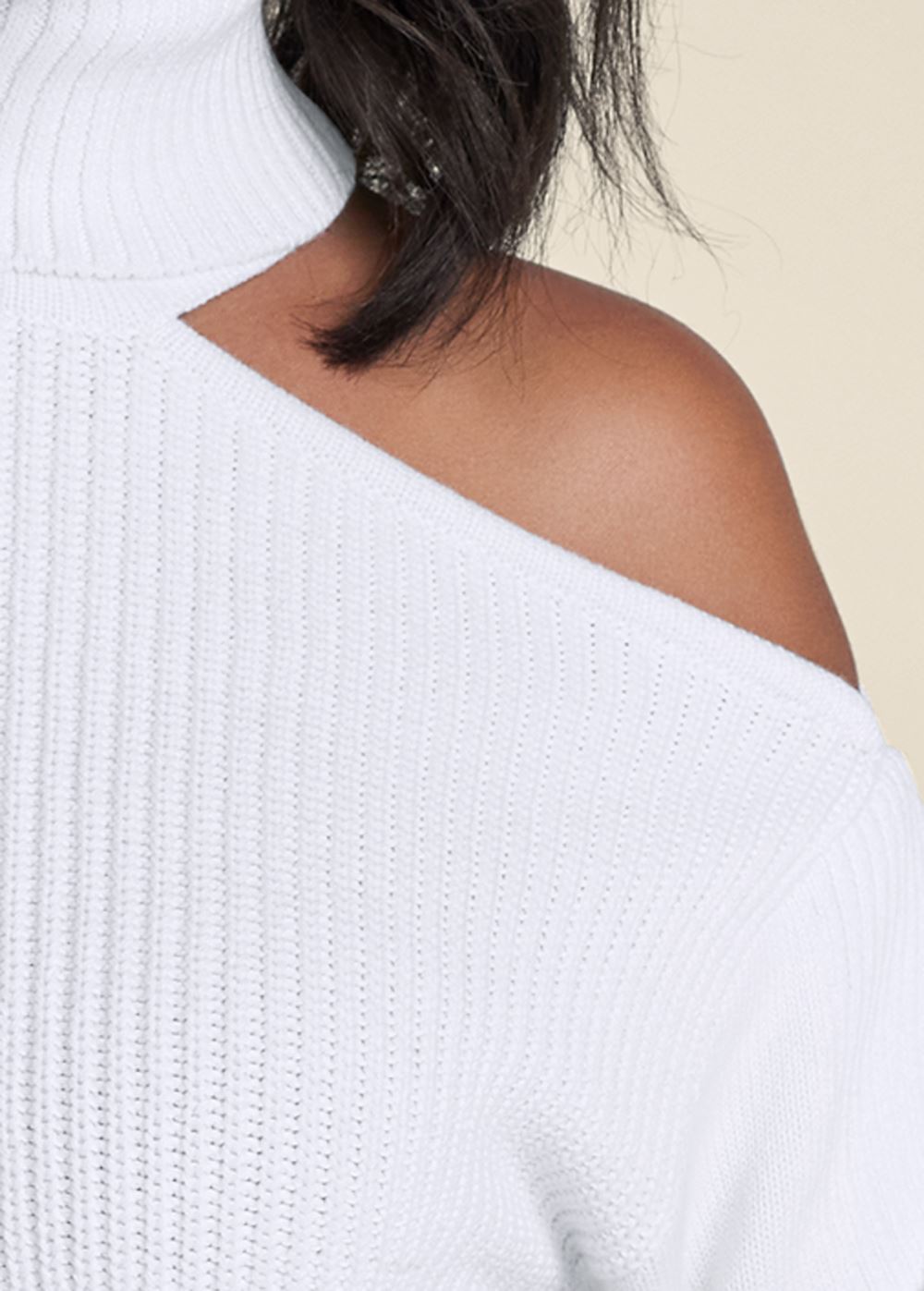 Venus Plus Size Cutout Shoulder Turtleneck in White