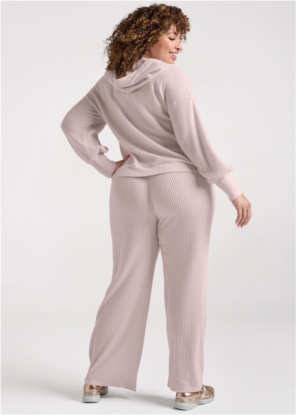 Venus Plus Size Brushed Waffle Hoodie in Mauve