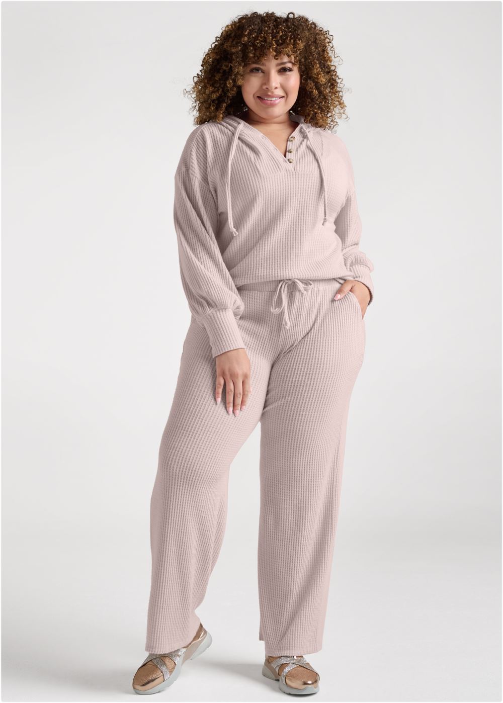 Venus Plus Size Brushed Waffle Hoodie in Mauve