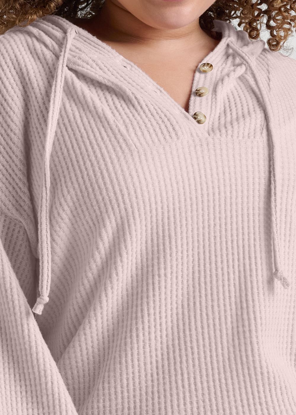 Venus Plus Size Brushed Waffle Hoodie in Mauve