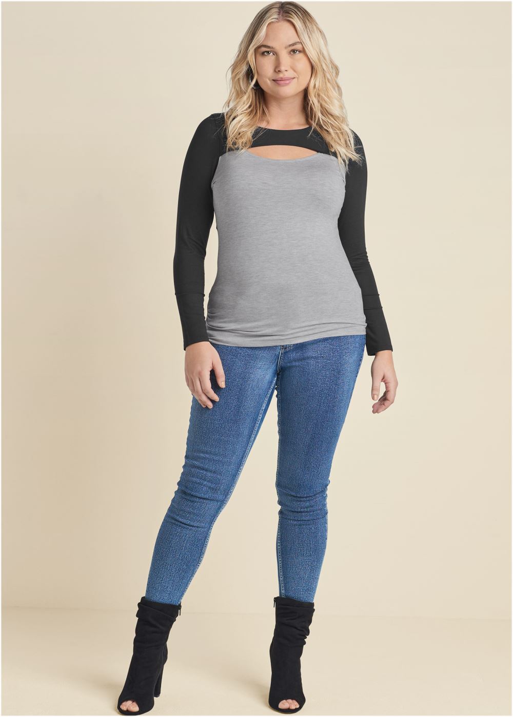Venus Black Multi COLOR BLOCK CASUAL TOP