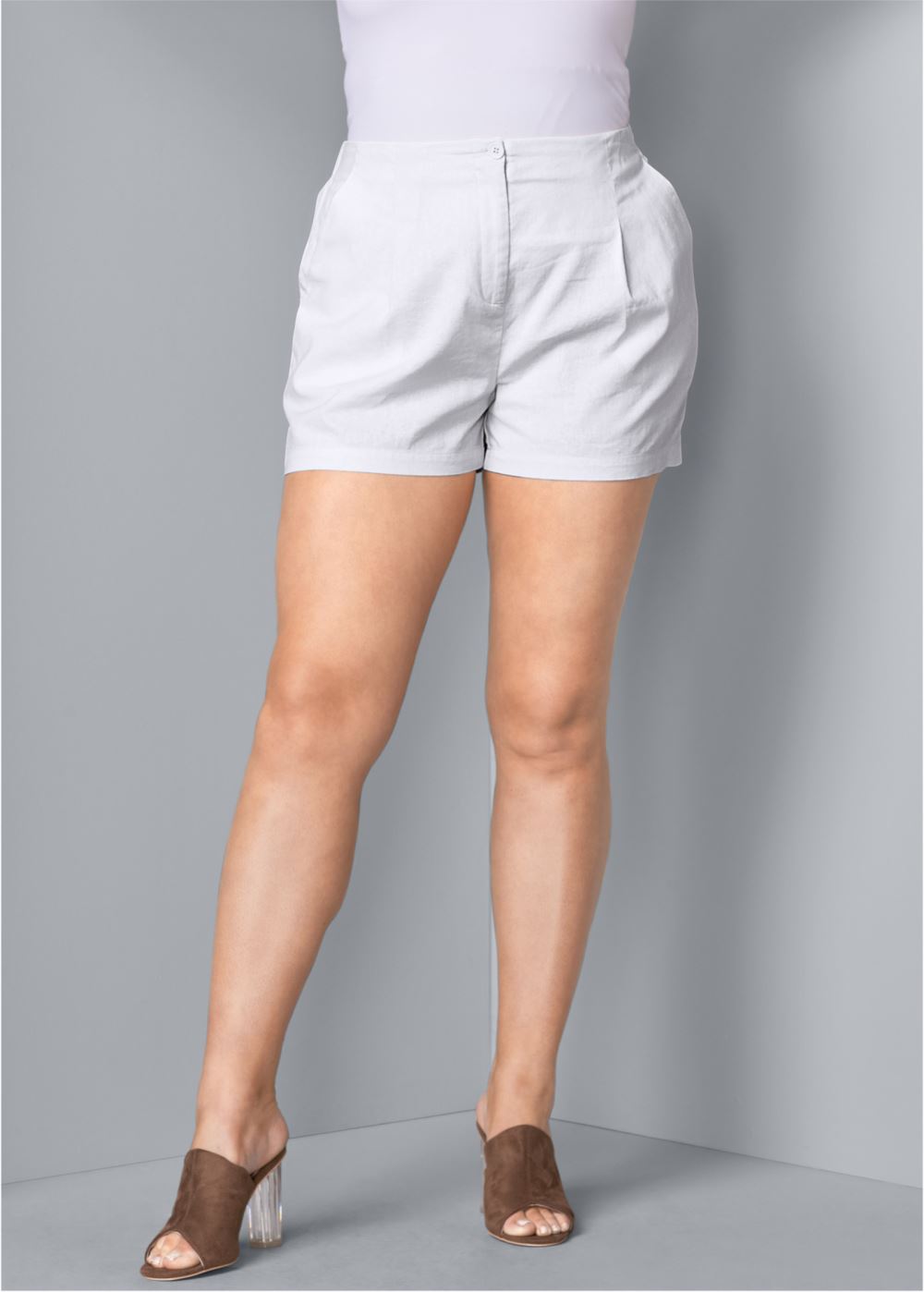 Venus Plus Size Linen Shorts - White