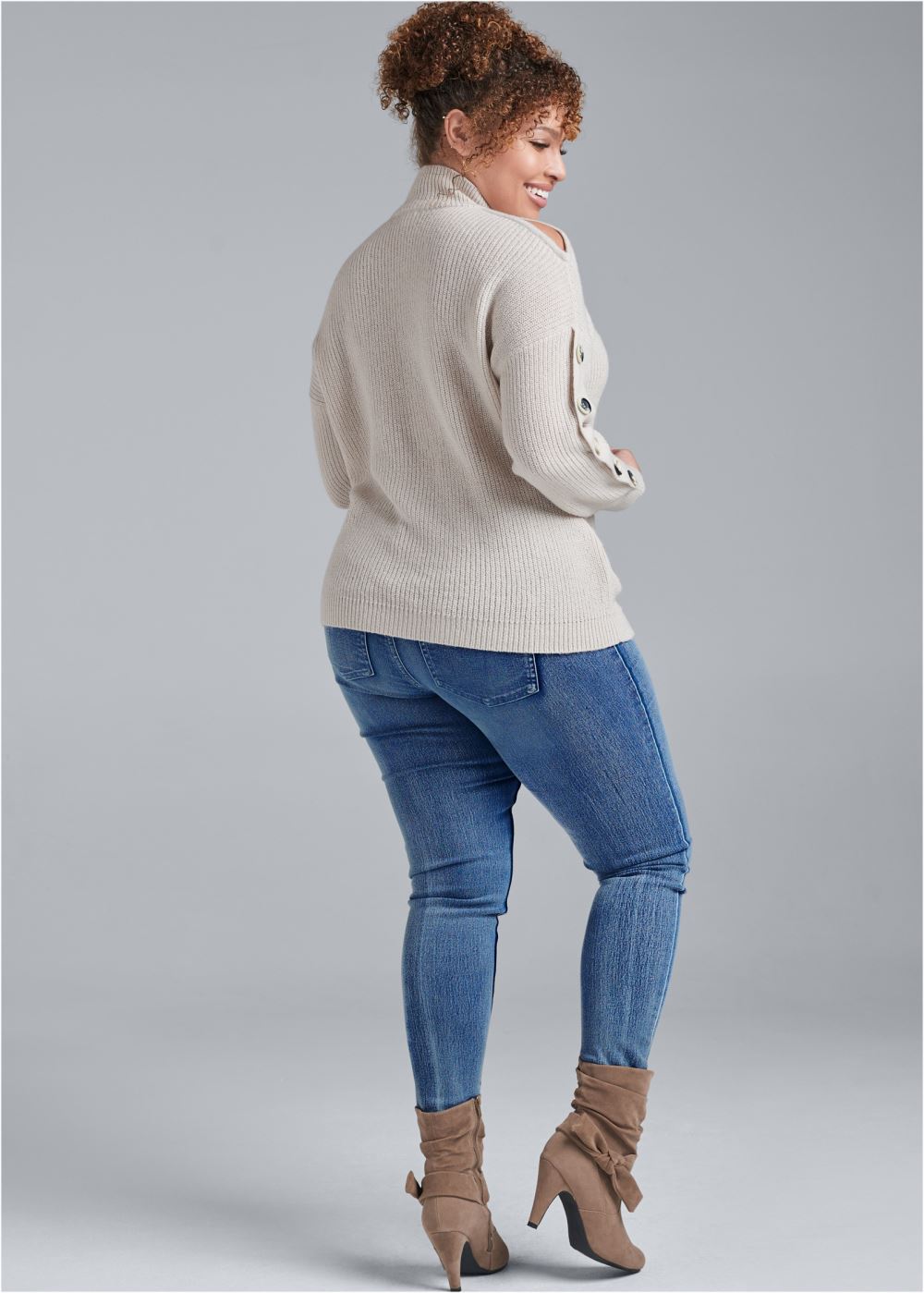Venus Plus Size Cold-Shoulder Sweater in Cream