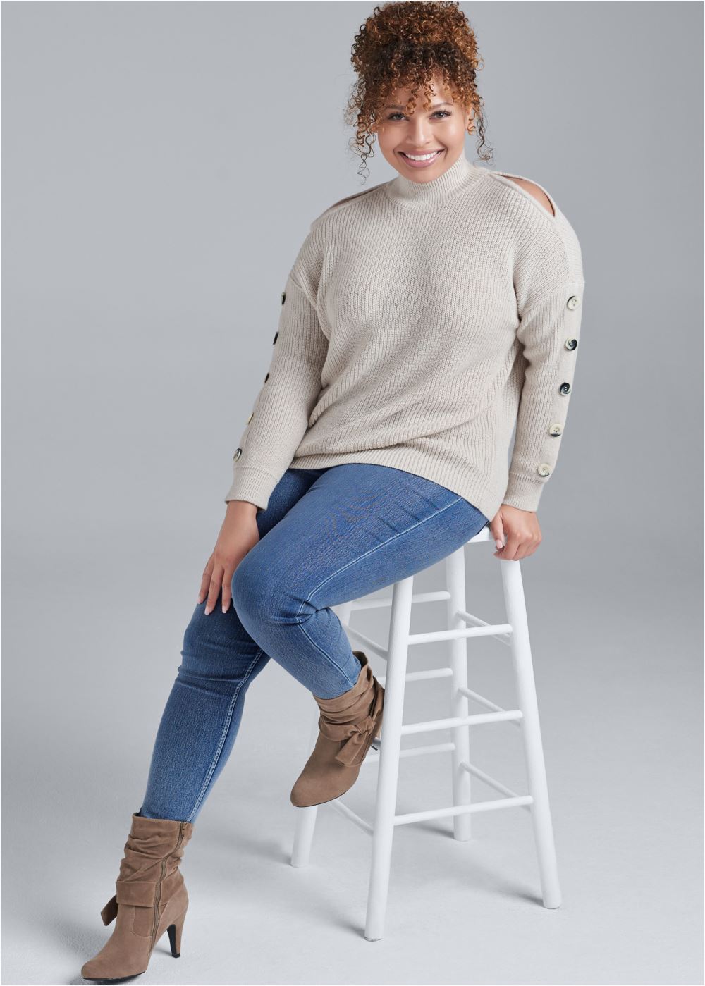 Venus Plus Size Cold-Shoulder Sweater in Cream