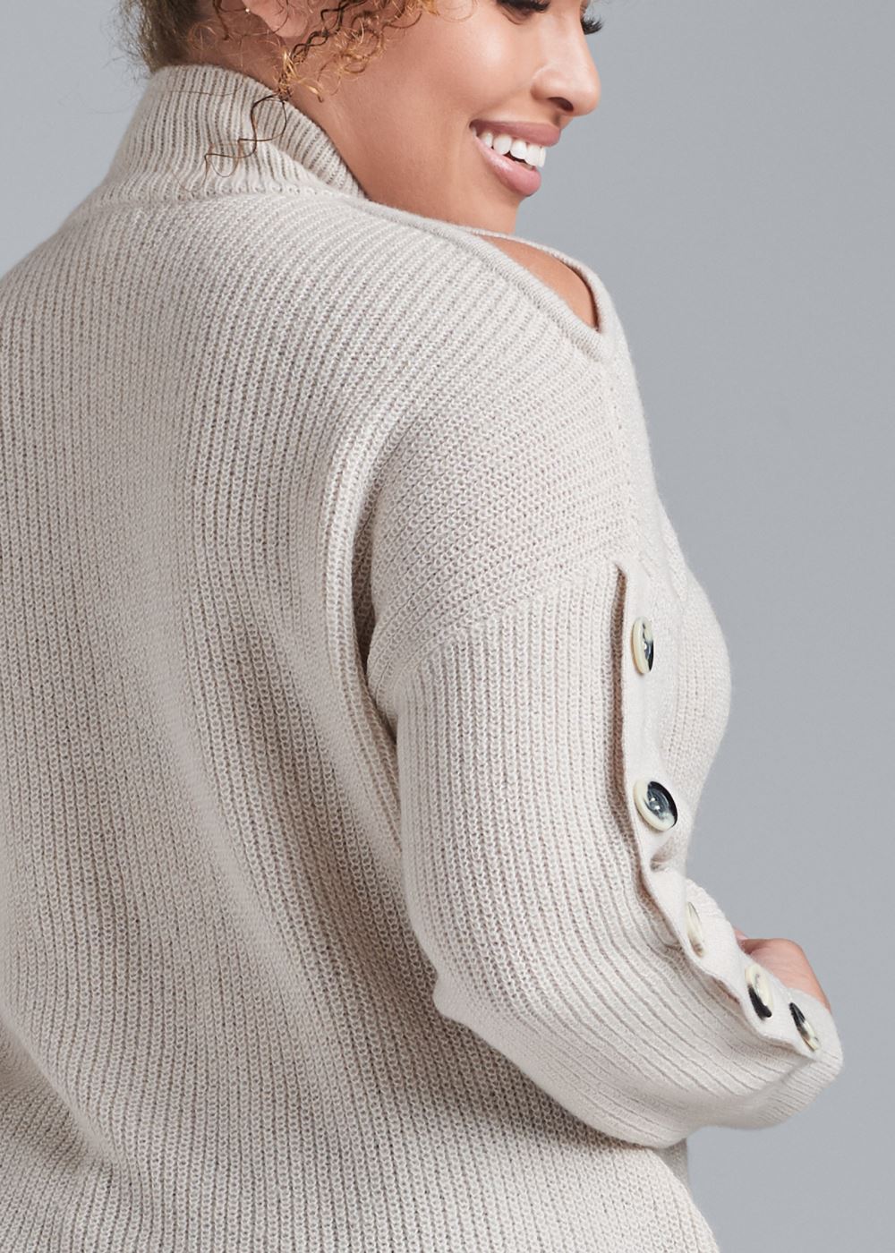 Venus Plus Size Cold-Shoulder Sweater in Cream