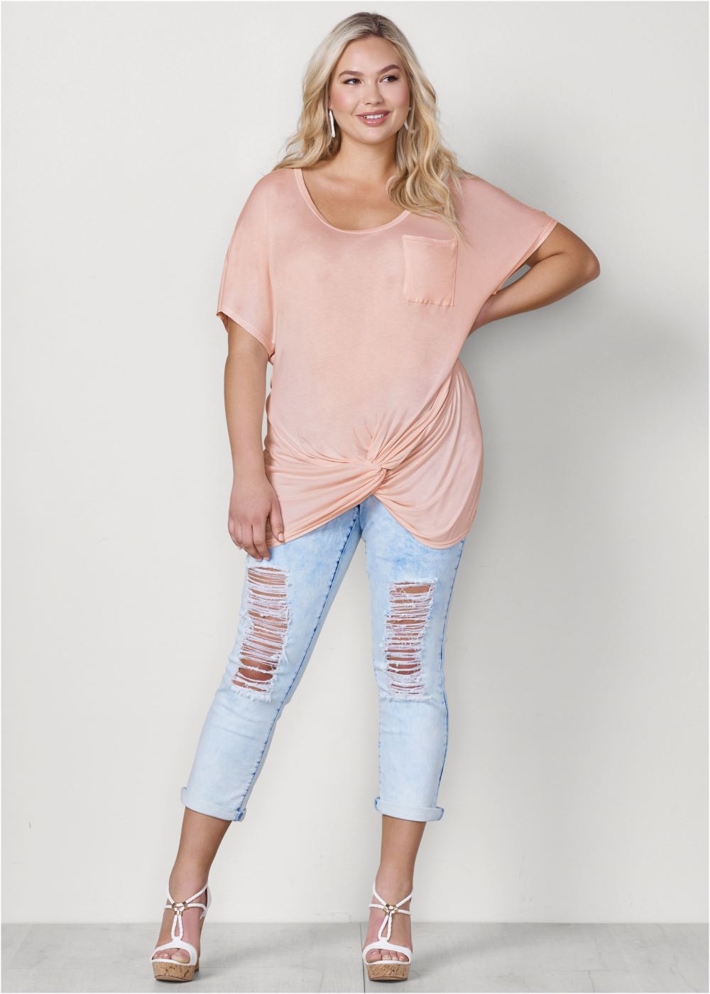 Venus Plus Size Twisted Knot Detail Tee