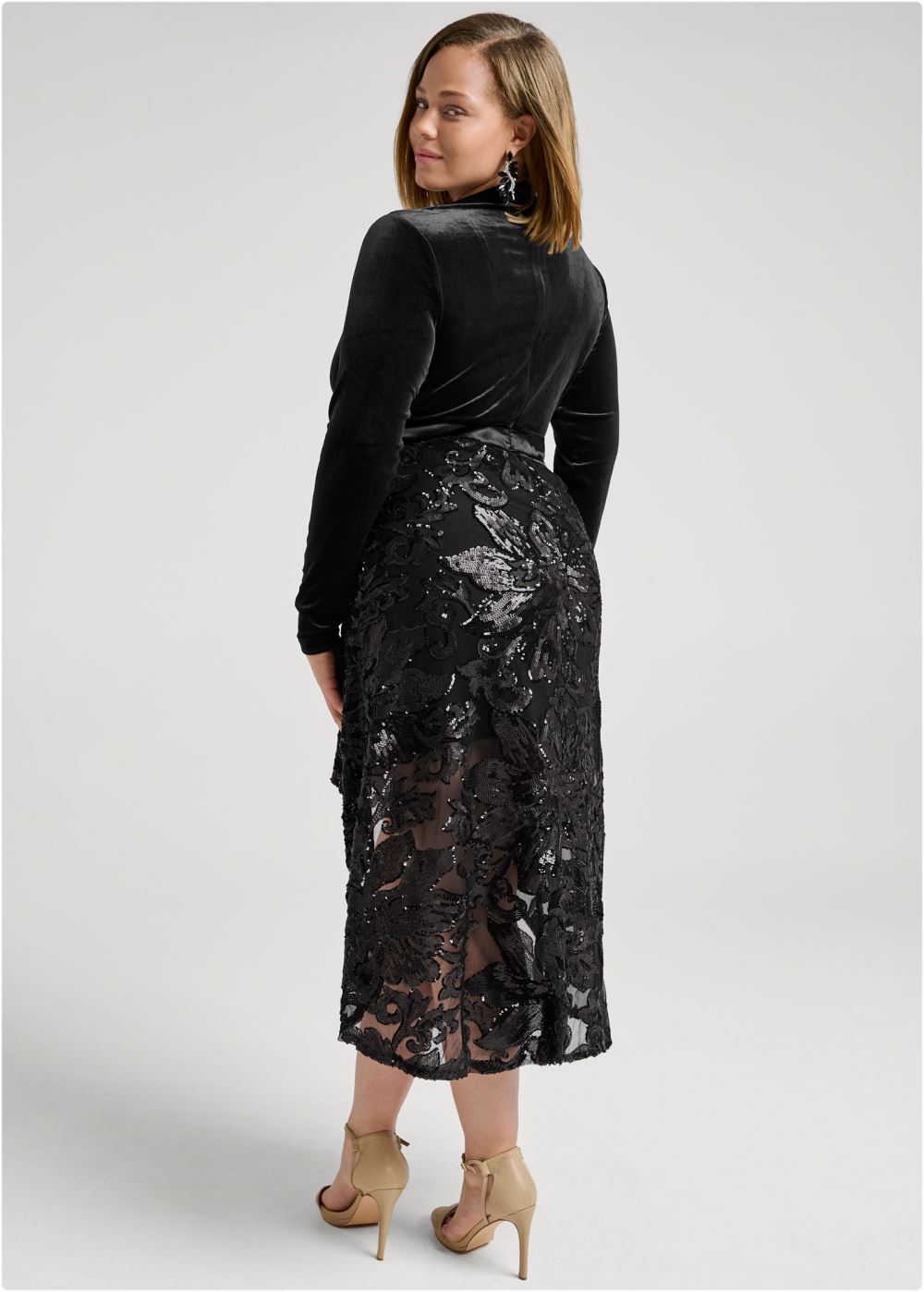 Venus Plus Size Sequin Lace High-Low Dress