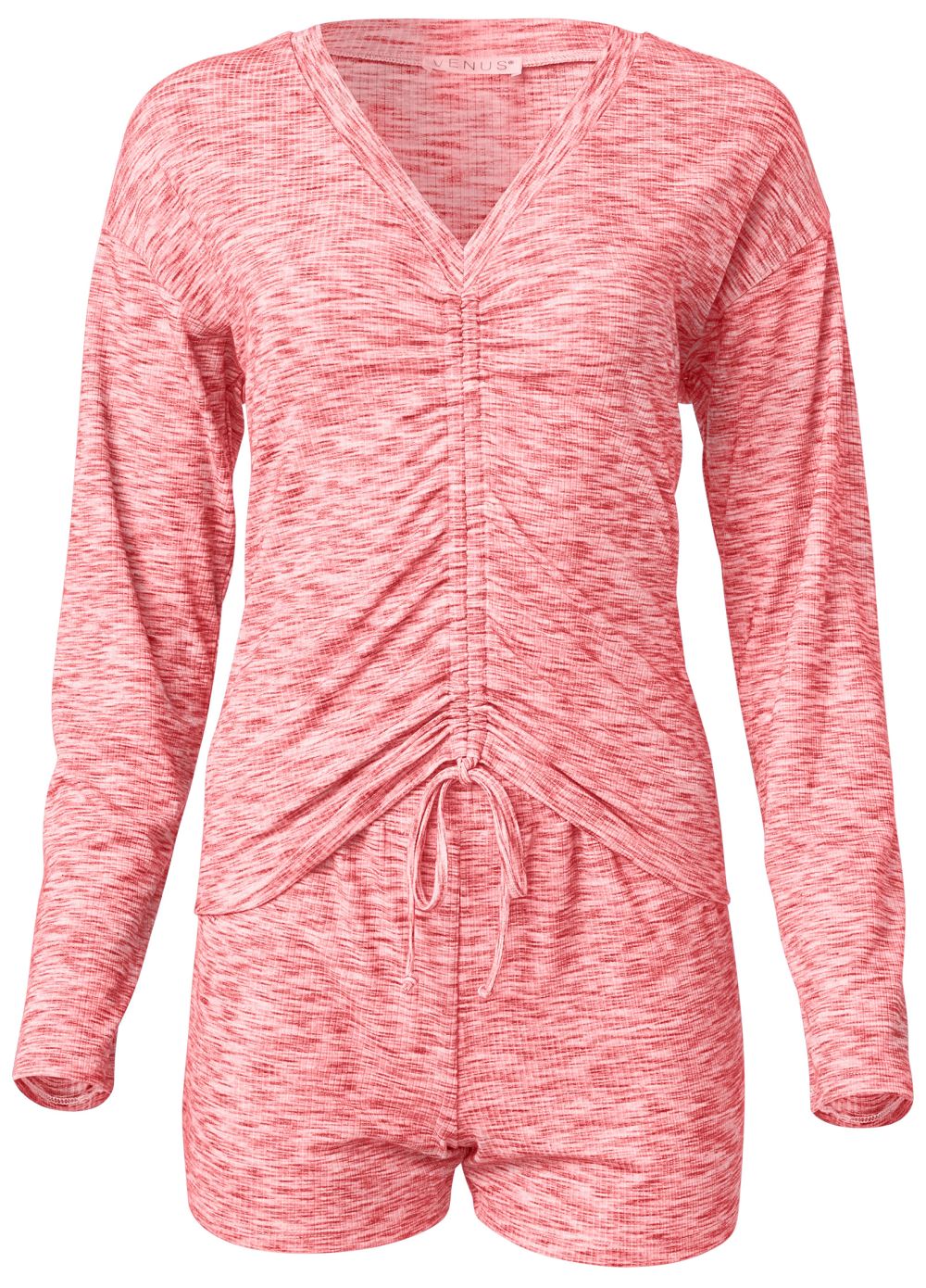 Venus Plus Size Cinched Top And Shorts Set in Coral