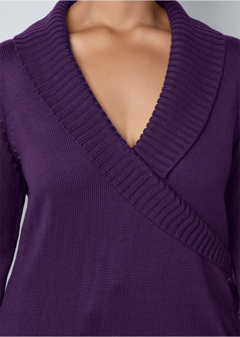 Venus Plus Size Side Lace-Up Sweater in Dark Purple