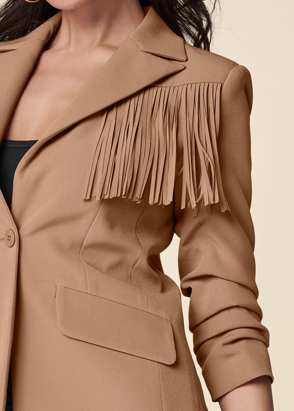 Venus Camel FRINGE SUITING BLAZER