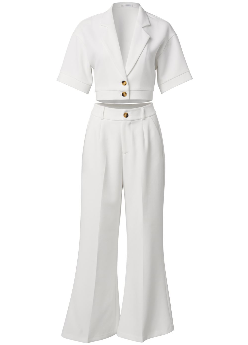 Venus Plus Size Flare Leg Suiting Set in Off White