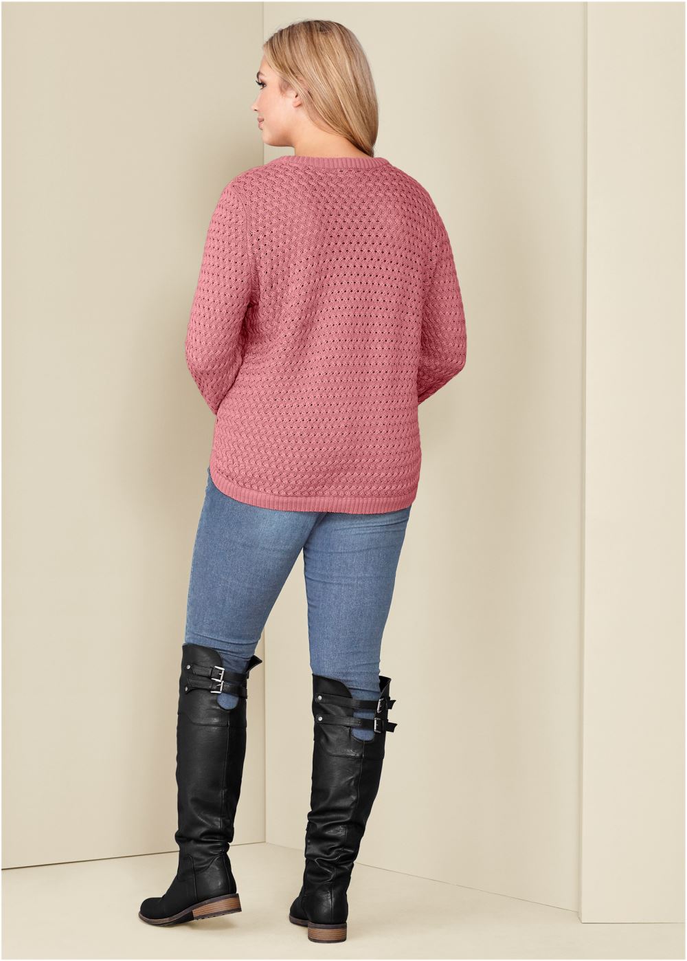 Venus Plus Size Button Detail Sweater in Pink