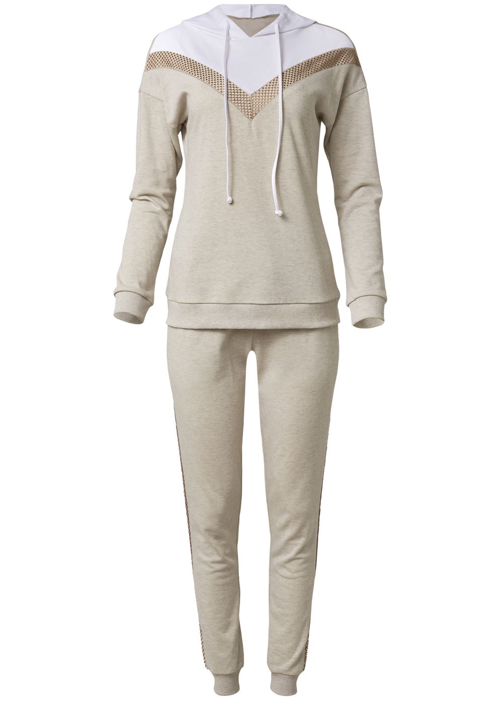 Venus Plus Size Sequin Stripe Pant Set in Heathered Oatmeal