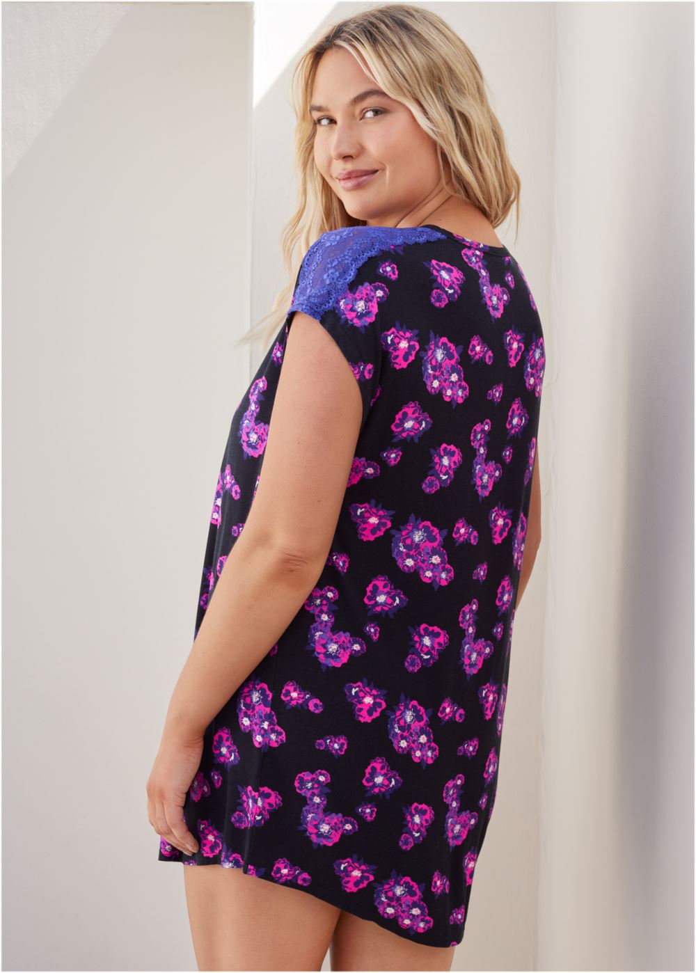 Venus Purple Bloom LACE TRIM PAJAMA SET
