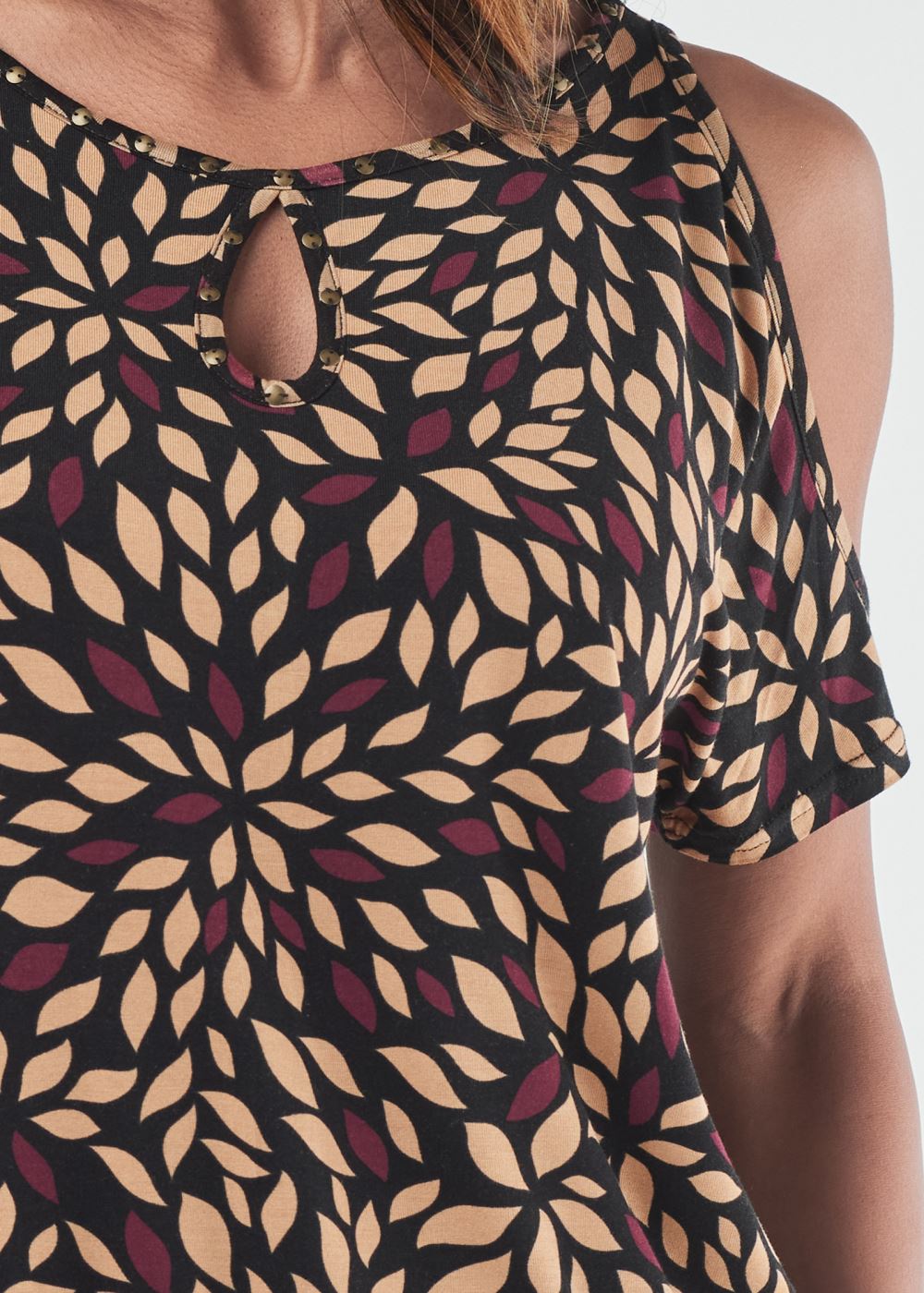 Venus Plus Size Printed Cold-Shoulder Top