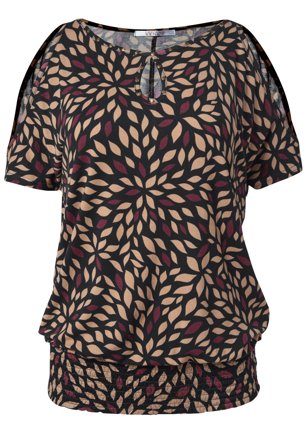 Venus Plus Size Printed Cold-Shoulder Top