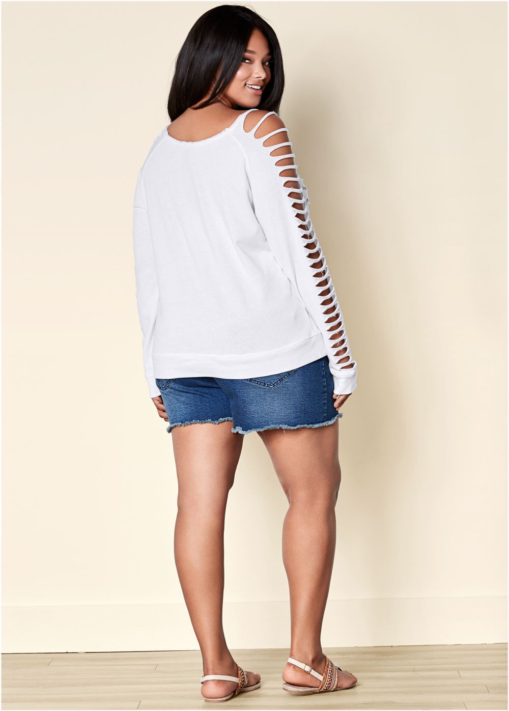 Venus Plus Size Slash Detail Sweatshirt in White