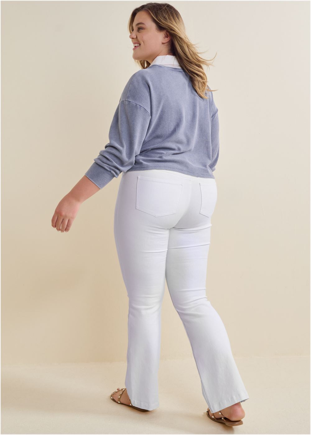 Venus Plus Size Washed Collared Lounge Top in Dark Blue