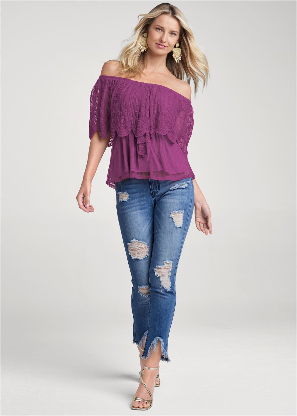 Venus Plus Size Lace Off-The-Shoulder Top