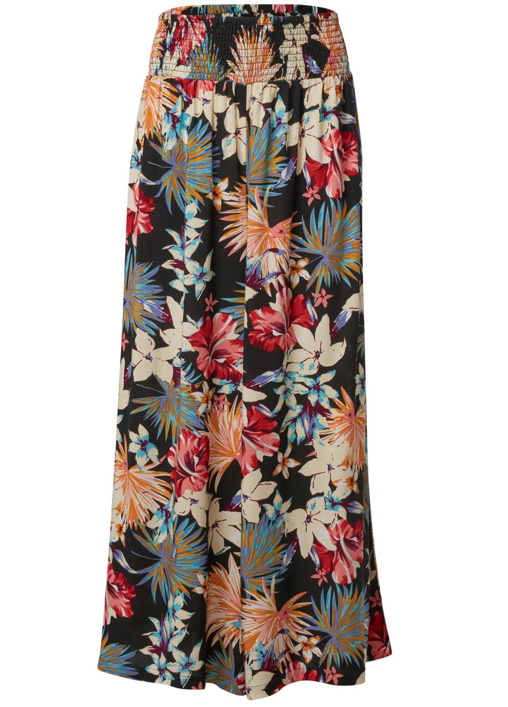Venus Plus Size Smocked Waist Flared Pants in Black Multi