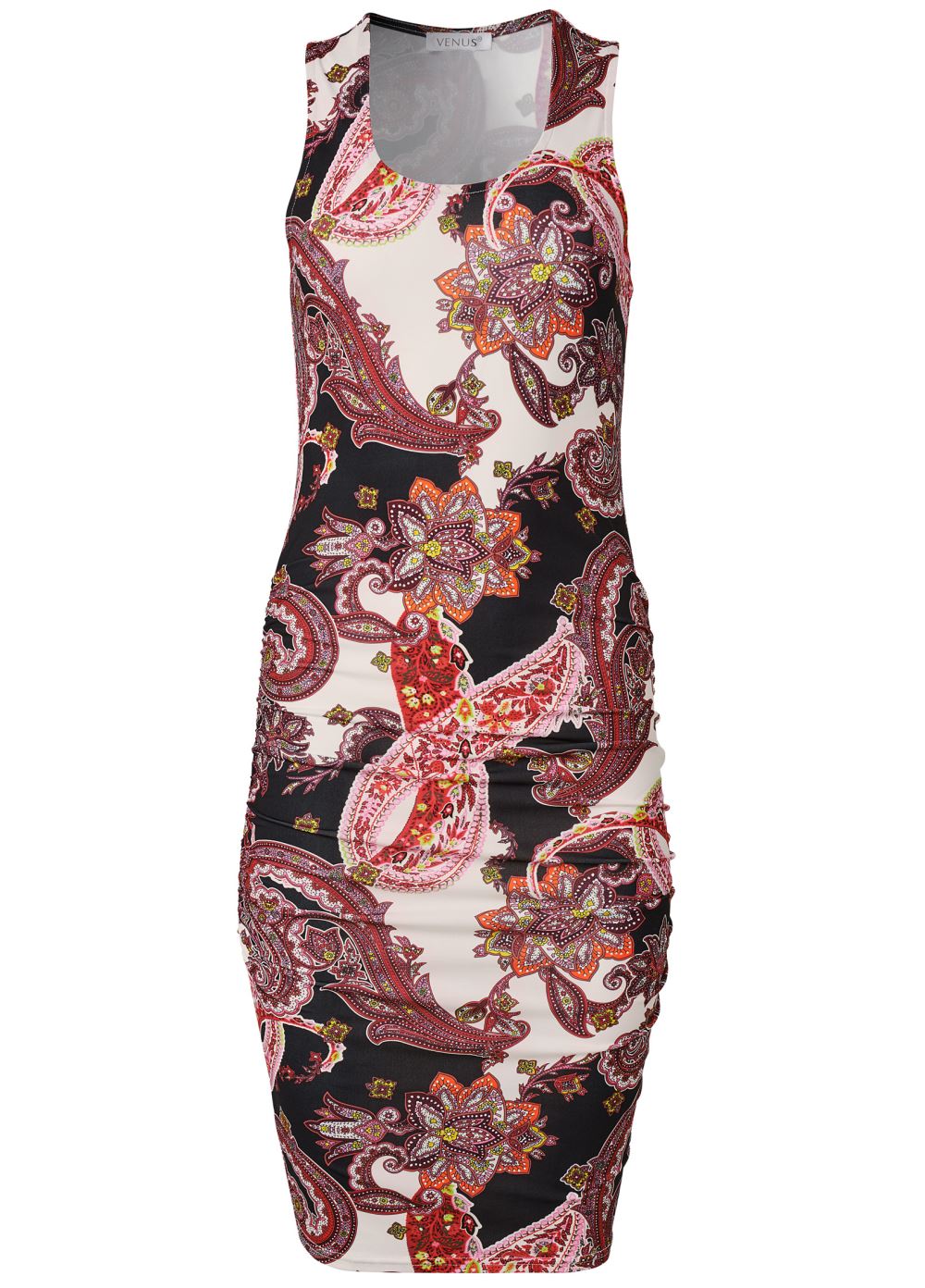 Venus Brown Multi Ruched Print Tank Dress