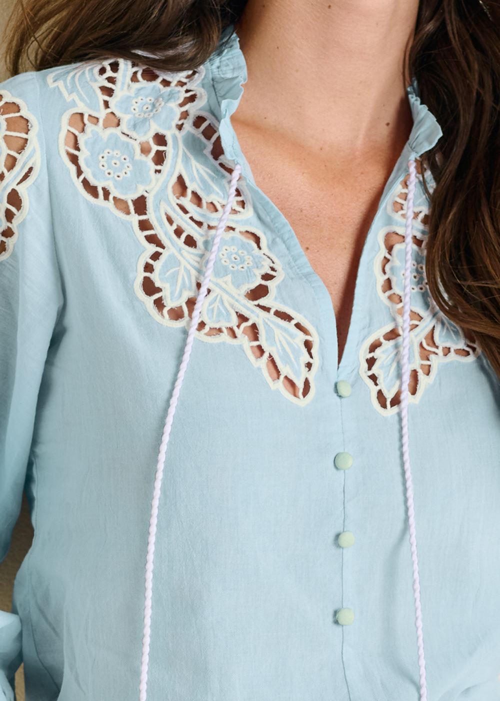 Venus Plus Size Eyelet Smocked Hem Blouse