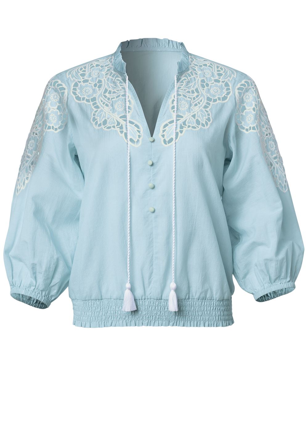 Venus Plus Size Eyelet Smocked Hem Blouse
