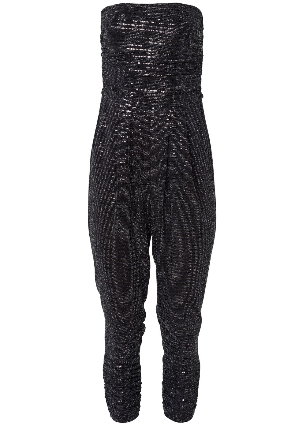 Venus Plus Size Ruched Sequin Jumpsuit in Black
