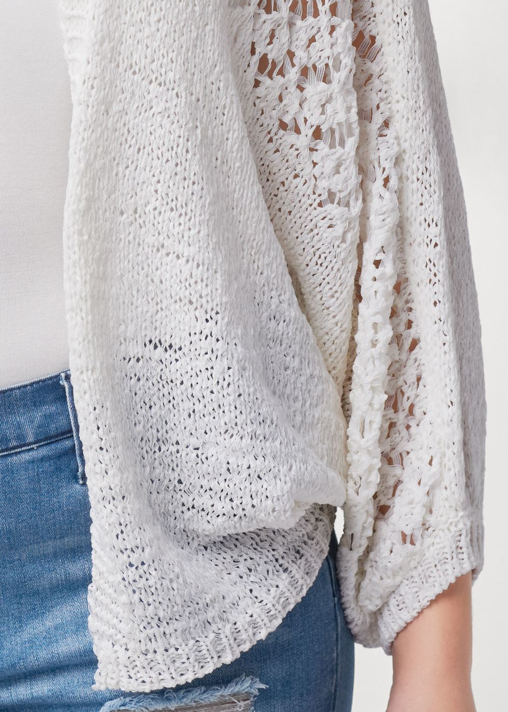 Venus Plus Size Open Knit Cocoon Cardigan in White