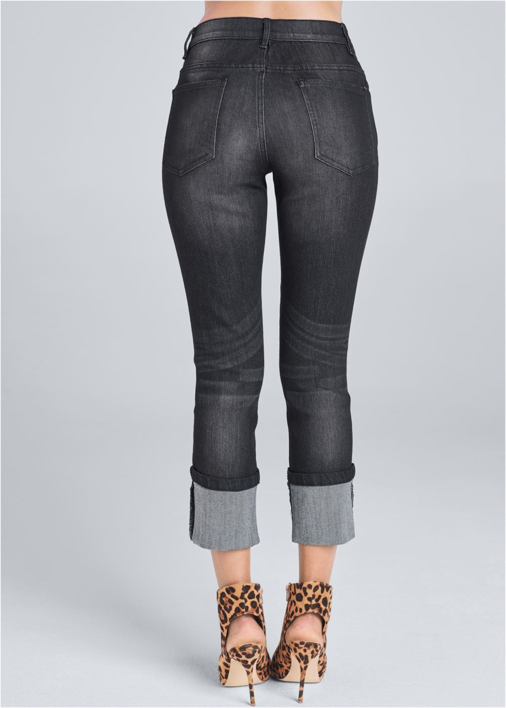 Venus Plus Size Cropped Cuff Jeans in Black