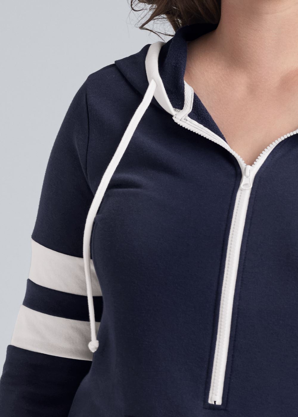 Venus Plus Size Striped Zipper Front Dress in Navy & White
