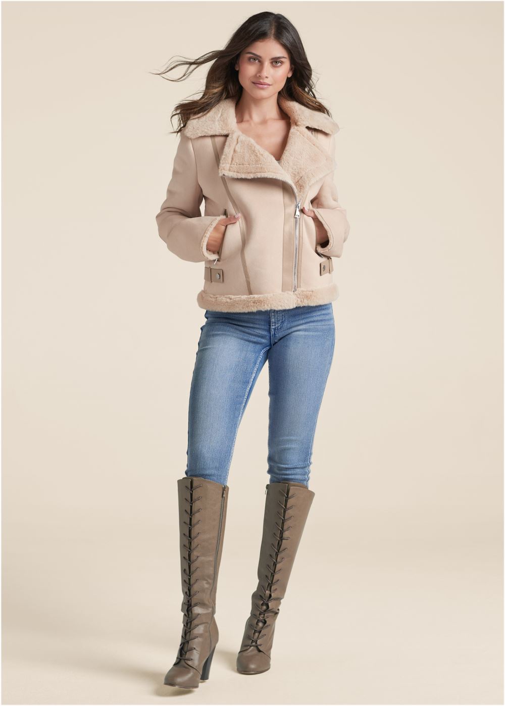 Venus Faux-Shearling Coat in Ivory