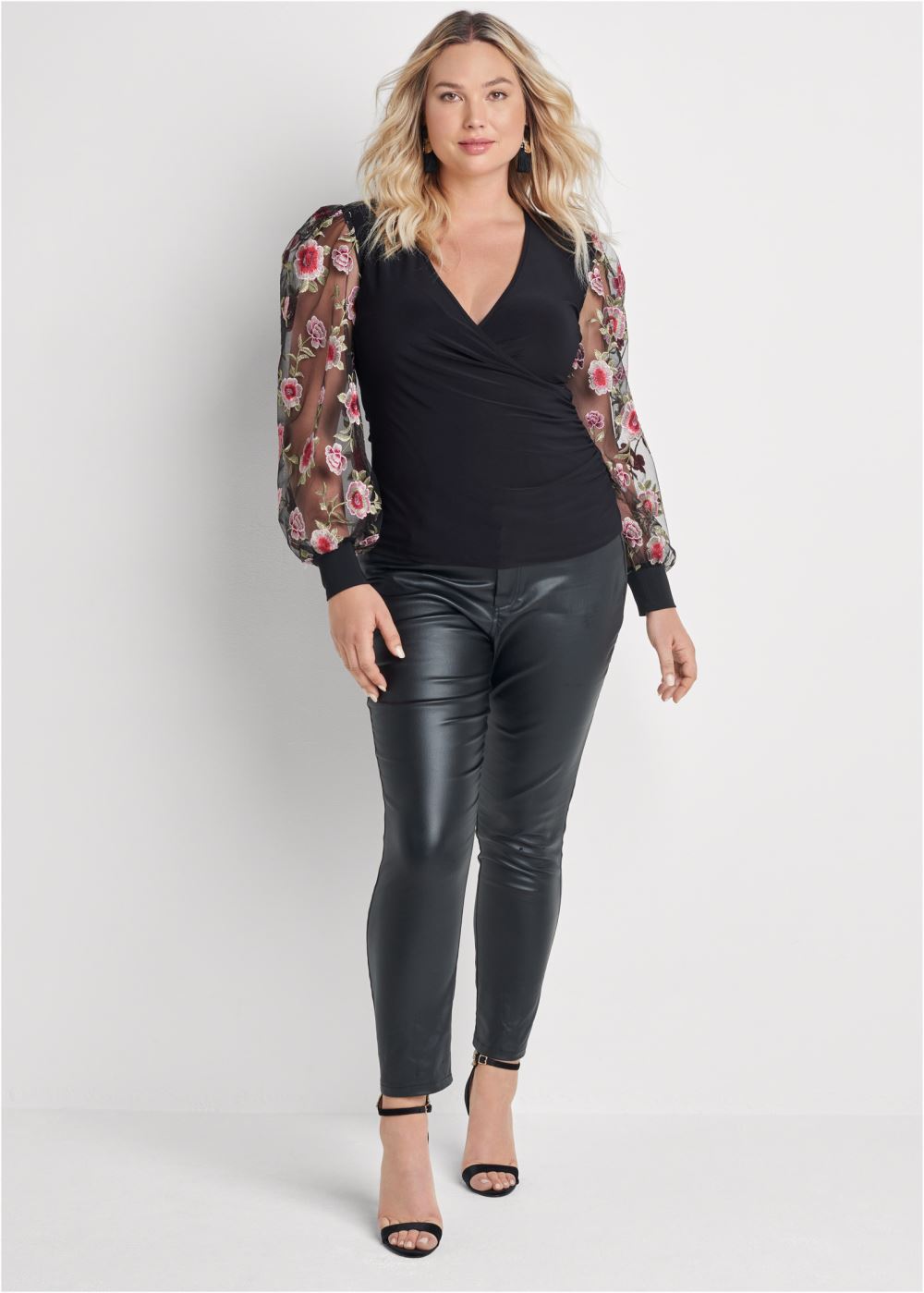 Venus Plus Size Embroidered Sleeve Top